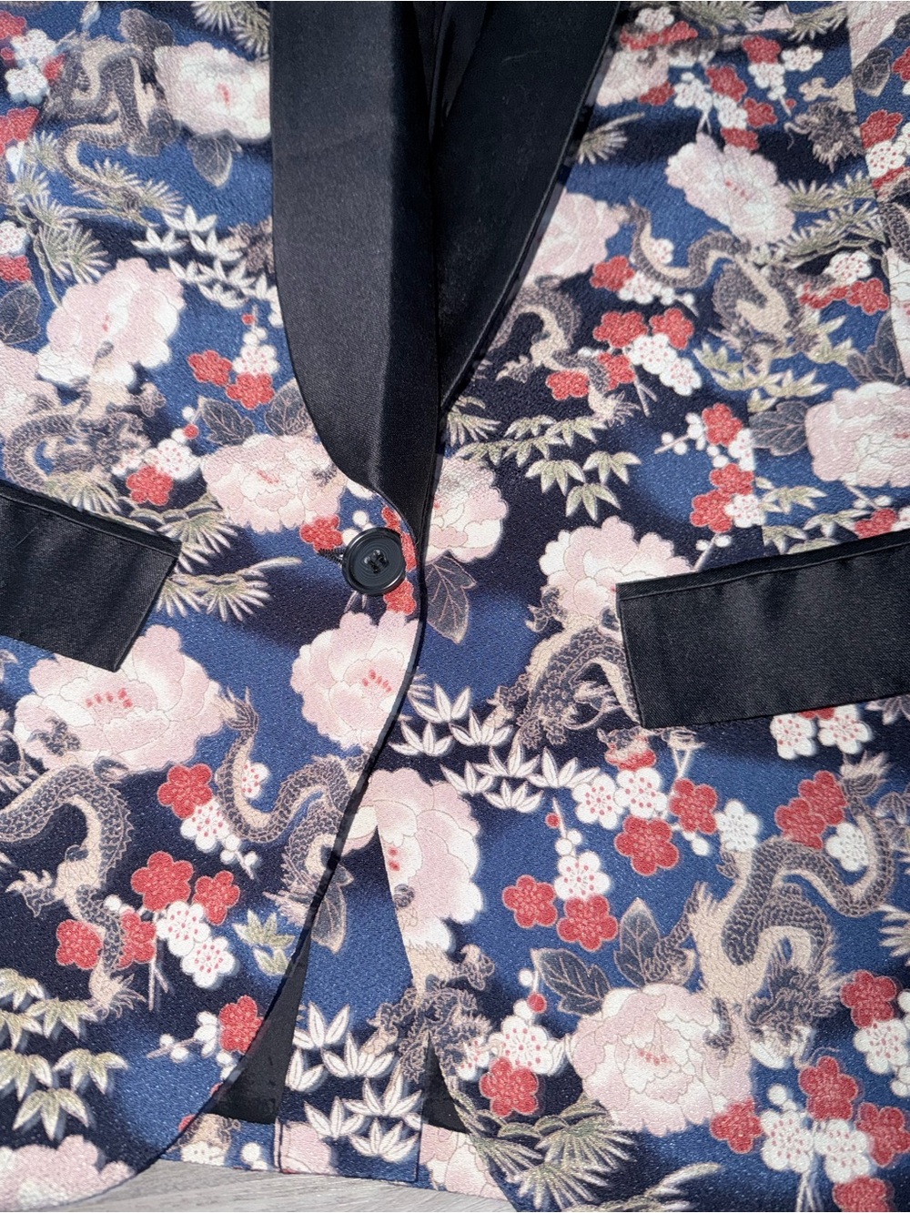 Smythe Navy Floral Satin Collar Blazer - Picture 5 of 9